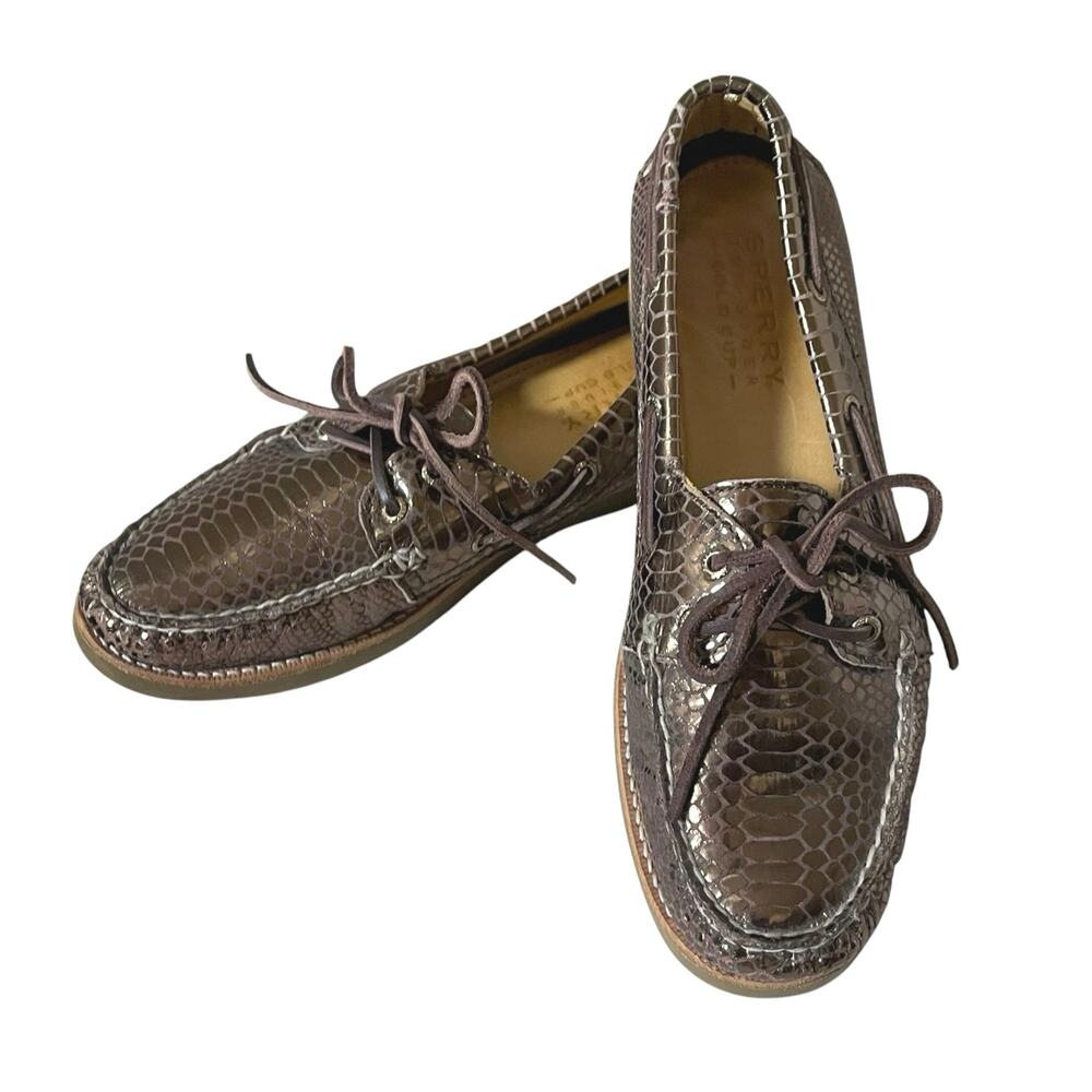 Sperry Gold Cup Original 2-Eye Boat Shoes Bronze Embossed Snake Skin Size 9M
